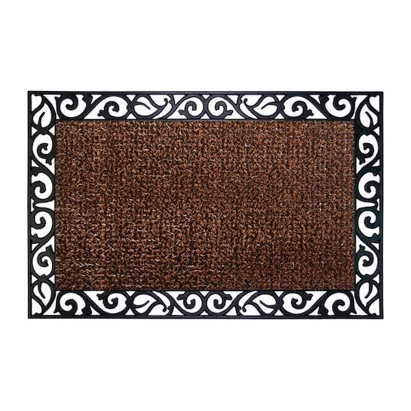 Grassworx 6564850 Wrought Iron Stems & Leaves Style Polyethylene & Rubber Nonslip Door Mat; Brown - 36 x 24 in. 6564850 - main